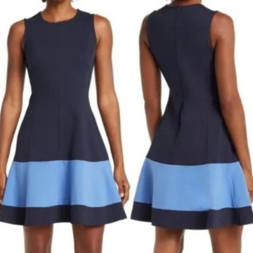 Eliza J NWT Fit to Flare Navy Color block Dress Size 10